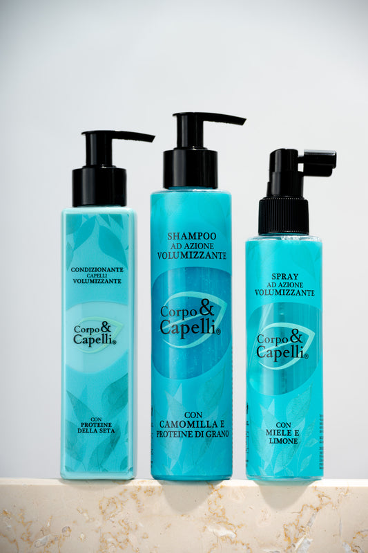 Kit shampoo, condizionante e spray linea volume